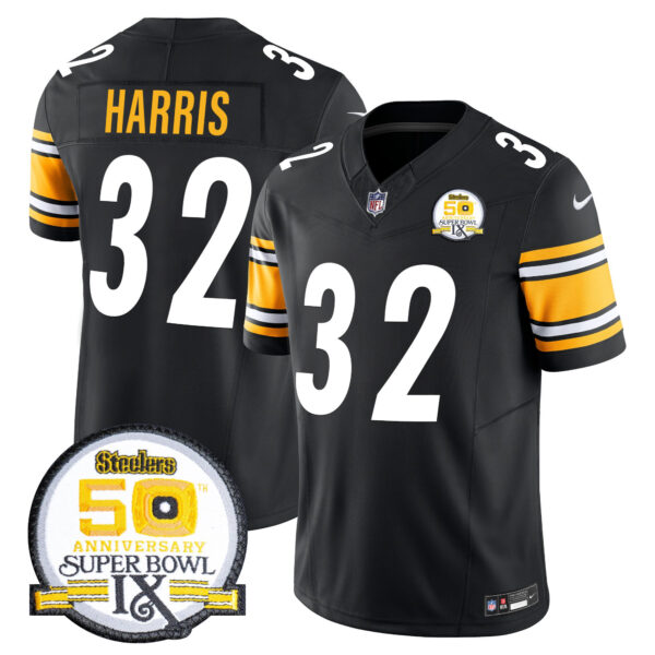 Men’s Steelers 50th Anniversary Of Super Bowl IX Patch Vapor Limited Jersey – All Stitched Black Franco Harris Jersey