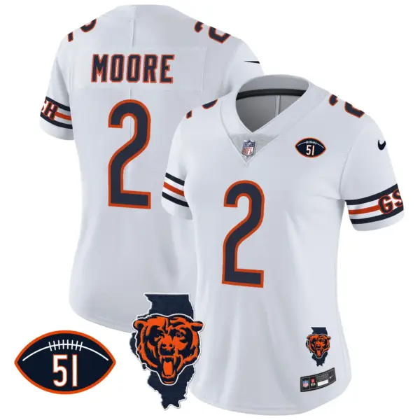 Womens Chicago Bears Illinois Patch Vapor Jersey DJ Moore Jersey White