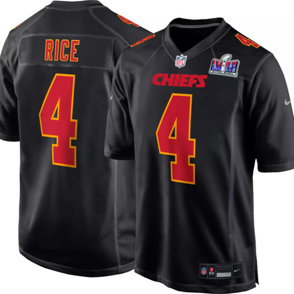 Kansas City Chiefs #4 Rashee Rice Black 2024 Super Bowl LVIII Patch Limited Stitched Jersey