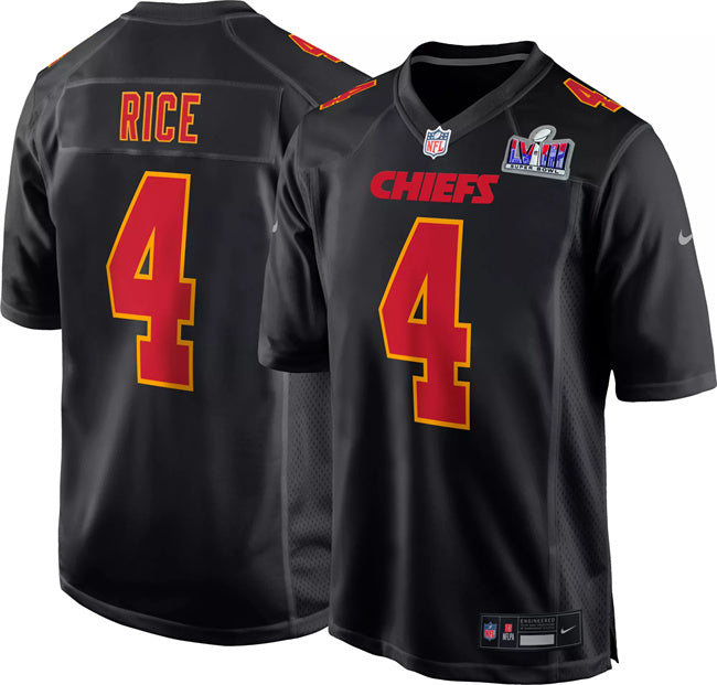 Kansas City Chiefs #4 Rashee Rice Black 2024 Super Bowl LVIII Patch Limited Stitched Jersey