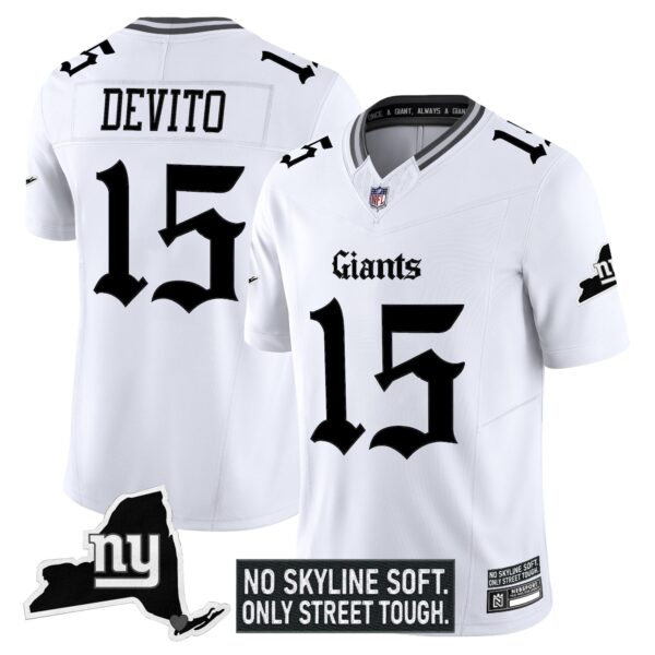 New York Giants ‘Gothic Gotham Edition’ Vapor Limited Jersey – All Stitched – White – Tommy DeVito Jersey