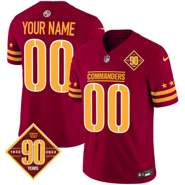 Washington Commanders 90th Anniversary Patch Vapor Limited Custom Jersey – All Stitched – Men – Burgundy