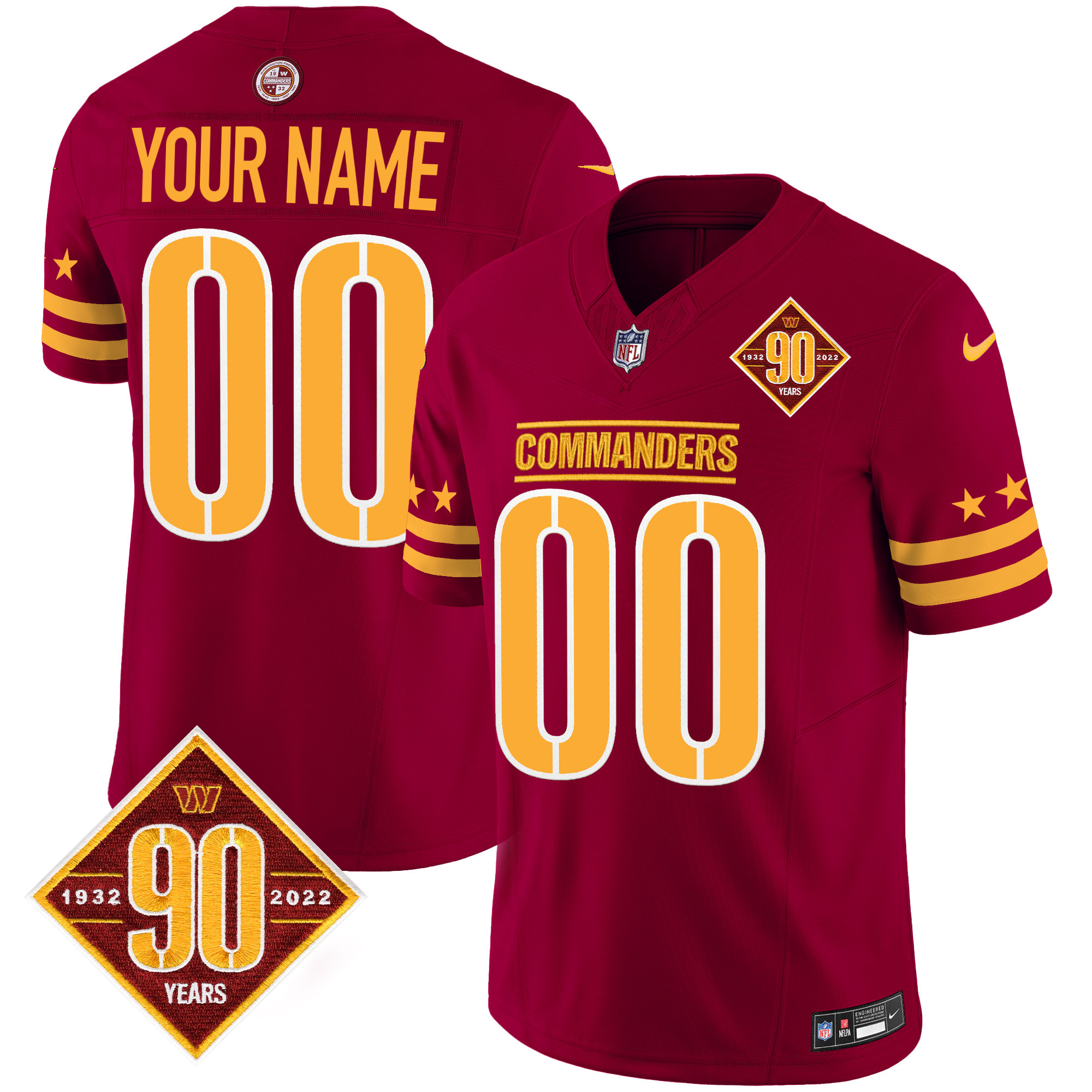 Washington Commanders 90th Anniversary Patch Vapor Limited Custom Jersey – All Stitched – Men – Burgundy