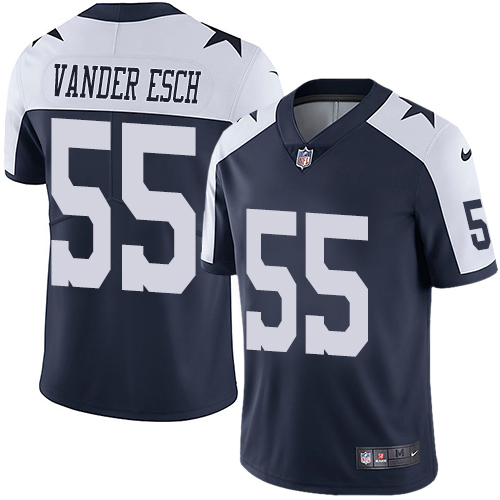 Nike Dallas Cowboys #55 Leighton Vander Esch Navy Blue Thanksgiving Men’s Stitched NFL Vapor Untouchable Limited Throwback Jersey