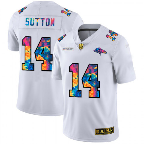 Men’s Denver Broncos #14 Courtland Sutton White 2020 Crucial Catch Limited Stitched Jersey