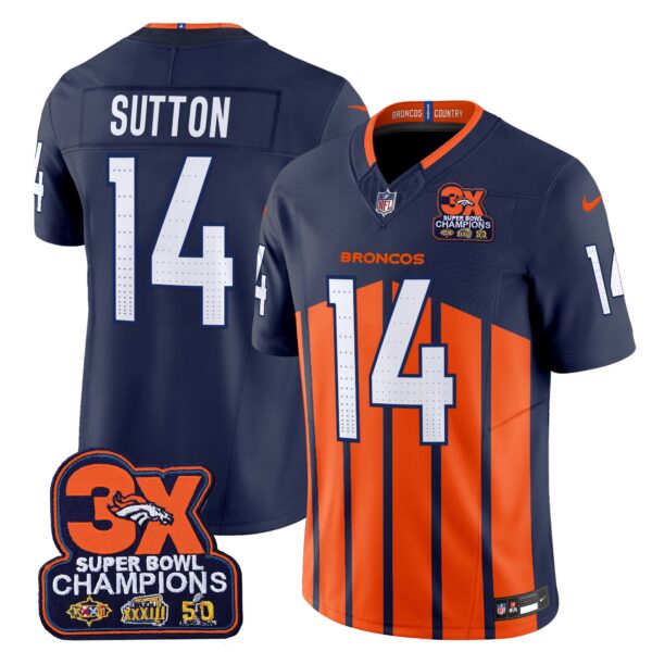 Denver Broncos 3-Time Champions Patch Vapor Limited Jersey V2 – All Stitched – Navy Special – Courtland Sutton Jersey