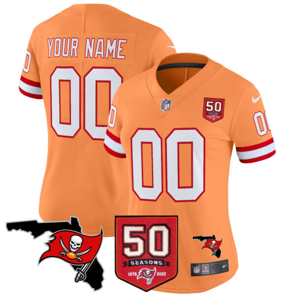 Tampa Bay Buccaneers 50th Season Patch Vapor Limited Custom Jersey – All Stitched Women Creamsicle Jersey