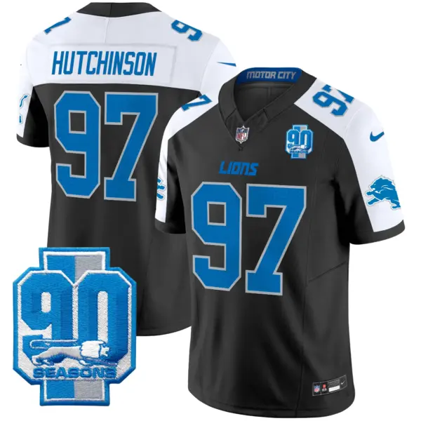 Mens Detroit Lions 90Th Year Patch Vapor Limited Jersey Hutchinson Jersey Black Alternate