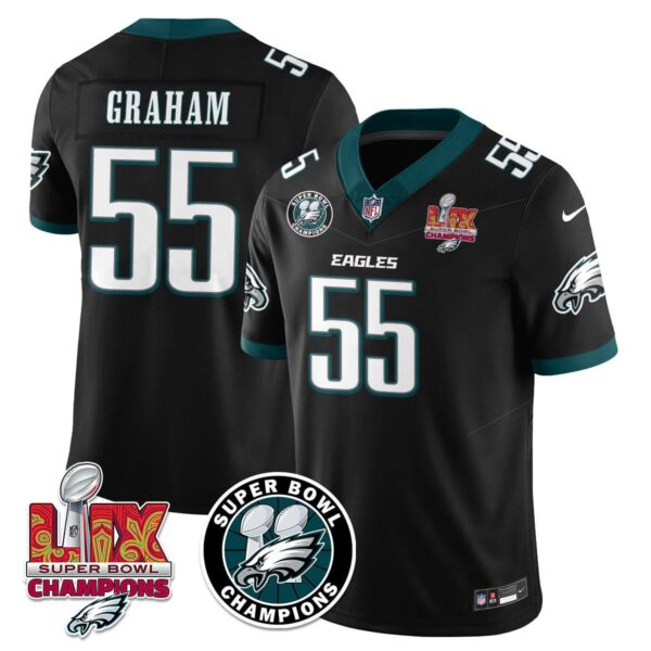 Philadelphia Eagles Super Bowl LIX Champions Jersey – All Stitched – Black – Brandon Graham – 55 Jersey