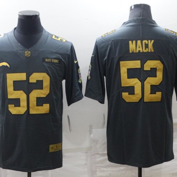 Men’s Los Angeles Chargers #52 Khalil Mack Grey Gold Salute To Service Limited Stitched Jersey