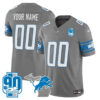 Detroit Lions 90th Year & Michigan Patch Custom Vapor Jersey – All Stitched – Men – Gray