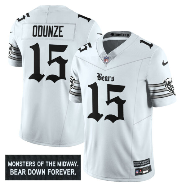 Men’s Chicago Bears ‘Gothic Monsters Edition’ Vapor Limited Jersey – All Stitched White Rome Odunze – 15 Jersey