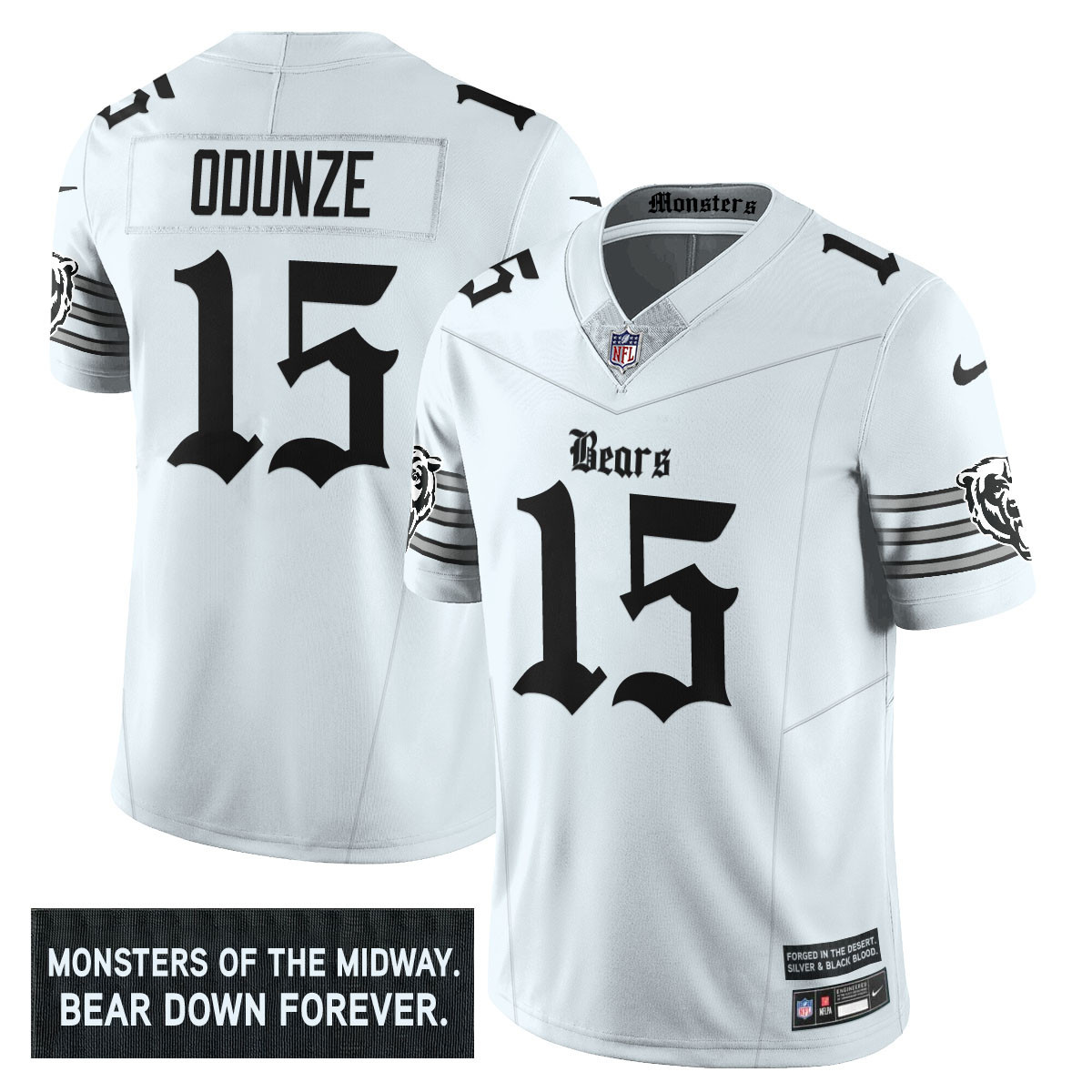 Men’s Chicago Bears ‘Gothic Monsters Edition’ Vapor Limited Jersey – All Stitched White Rome Odunze – 15 Jersey