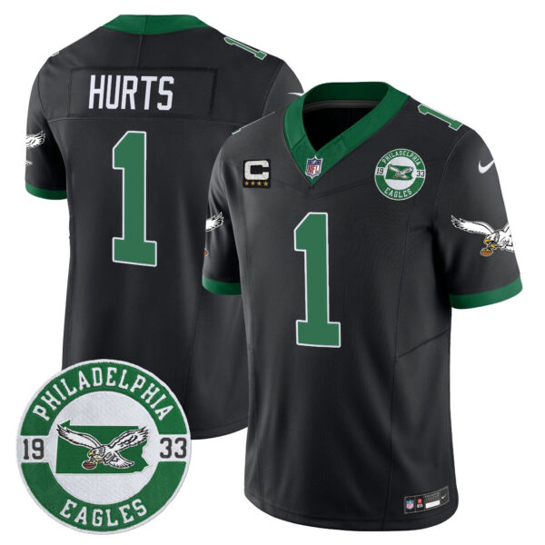 Philadelphia Eagles 2024 Throwback Vapor Limited Jersey – Est. 1933 Patch – All Stitched – Black – Jalen Hurts Jersey