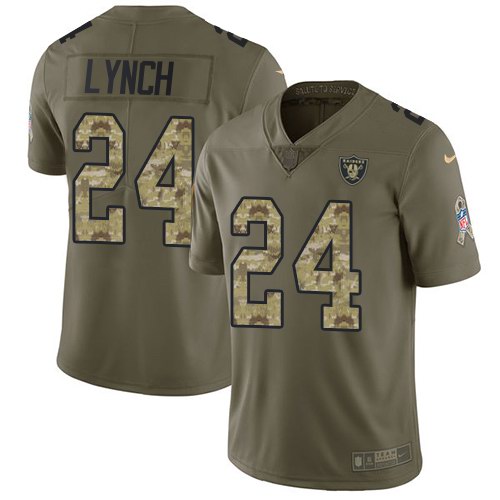 Men’s Nike Oakland Raiders 24 Marshawn Lynch Olive Camo Stitched NFL Limited 2017 Salute to Service Jersey