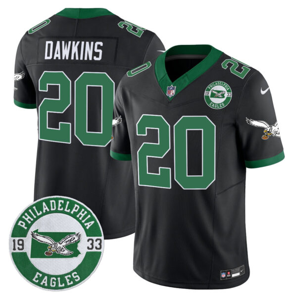 Philadelphia Eagles 2024 Throwback Vapor Limited Jersey – Est. 1933 Patch – All Stitched – Black – Brian Dawkins Jersey