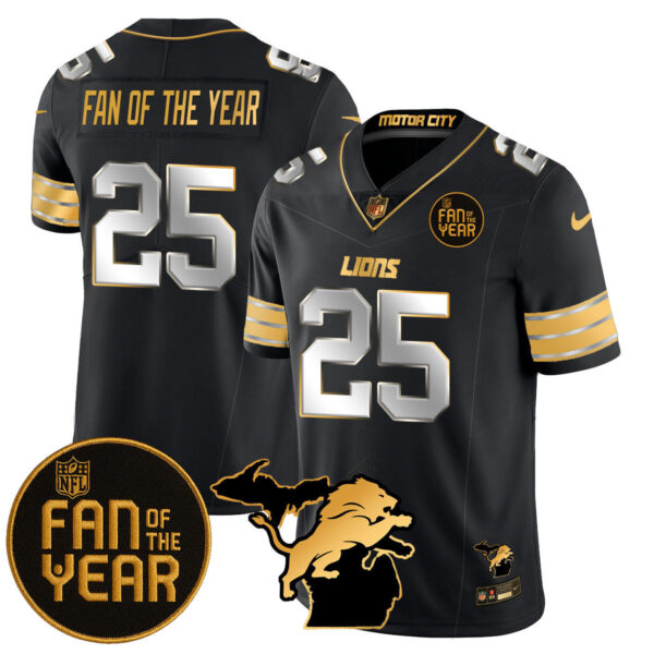 Detroit Lions Fan Of The Year Jersey – All Stitched – Black Gold – Fan Of The Year – 25 Jersey
