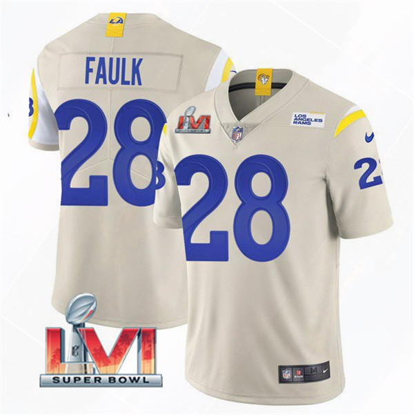 Men’s Los Angeles Rams #28 Marshall Faulk 2022 Bone Super Bowl LVI Vapor Limited Stitched Jersey
