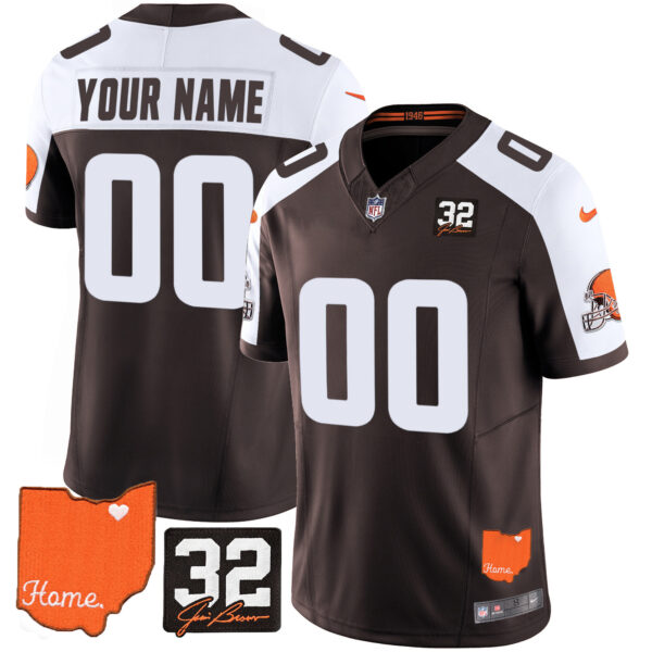 Browns #32 Jim Brown Memorial & Home Patch Vapor Limited Custom Jersey – All Stitched Men Alternate Jersey