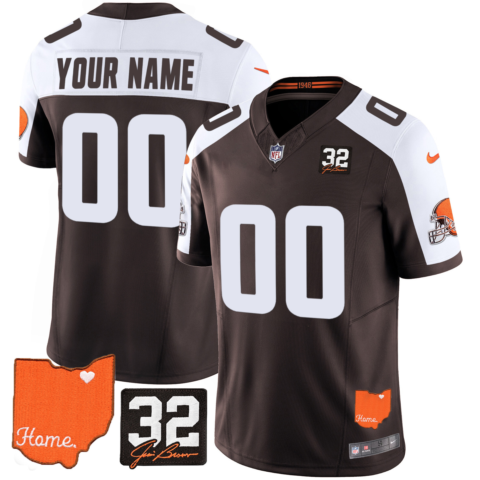 Browns #32 Jim Brown Memorial & Home Patch Vapor Limited Custom Jersey – All Stitched Men Alternate Jersey