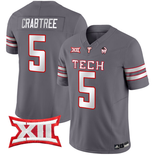 Men’s Texas Tech Red Raiders 2024 Patrick Mahomes Symbol Vapor Limited Jersey – All Stitched – Gray – Michael Crabtree