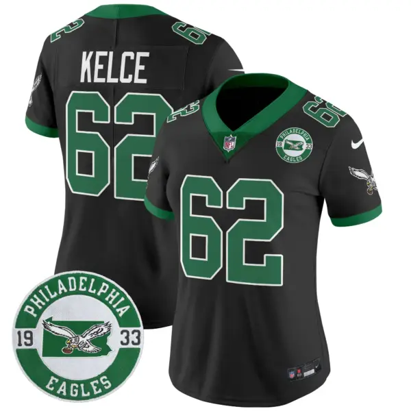 Womens Philadelphia Eagles 2024 Throwback Vapor Limited Jersey Est 1933 Patch Jason Kelce Jersey Black