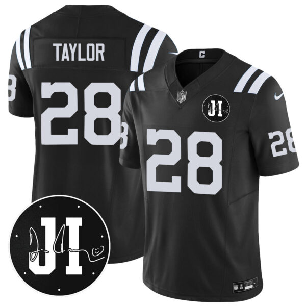 Men’s Indianapolis Colts Limited 2025 Jersey – Memorial Patch for Jim Irsay – All Stitched Black Jonathan Taylor – 28 Jersey