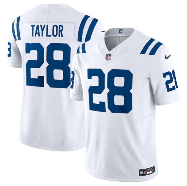 Men’s Indianapolis Colts #28 Jonathan Taylor White 2023 F.U.S.E Vapor Untouchable Stitched Football Jersey