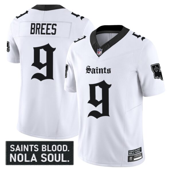 New Orleans Saints ‘Gothic Vieux Carre Edition’ Vapor Jersey – All Stitched – White – Drew Brees Jersey