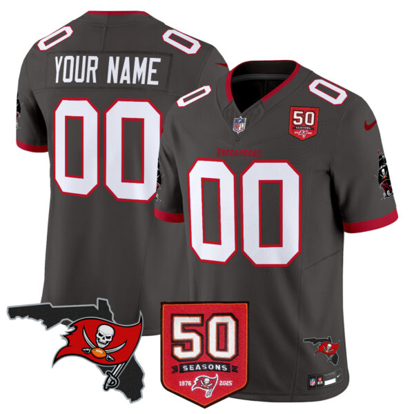 Tampa Bay Buccaneers 50th Season Patch Vapor Limited Custom Jersey – All Stitched Men Pewter Jersey