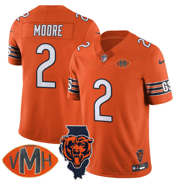 Chicago Bears Honor Virginia Halas McCaskey Jersey – All Stitched – Orange – DJ Moore – 2 Jersey