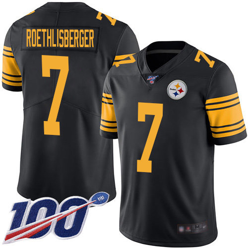 Nike Steelers #7 Ben Roethlisberger Black Men’s Stitched NFL Limited Rush 100th Season Jersey