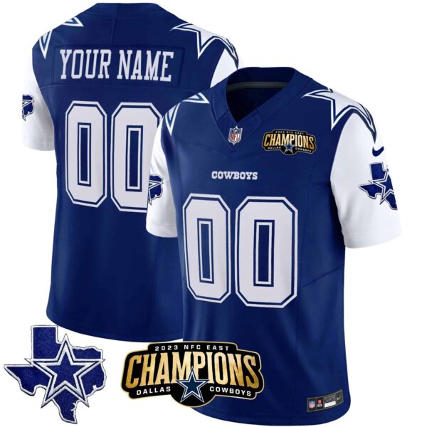 Cowboys 2023 NFC East Champions Patch Vapor Custom Jersey – All Stitched – Men – Royal