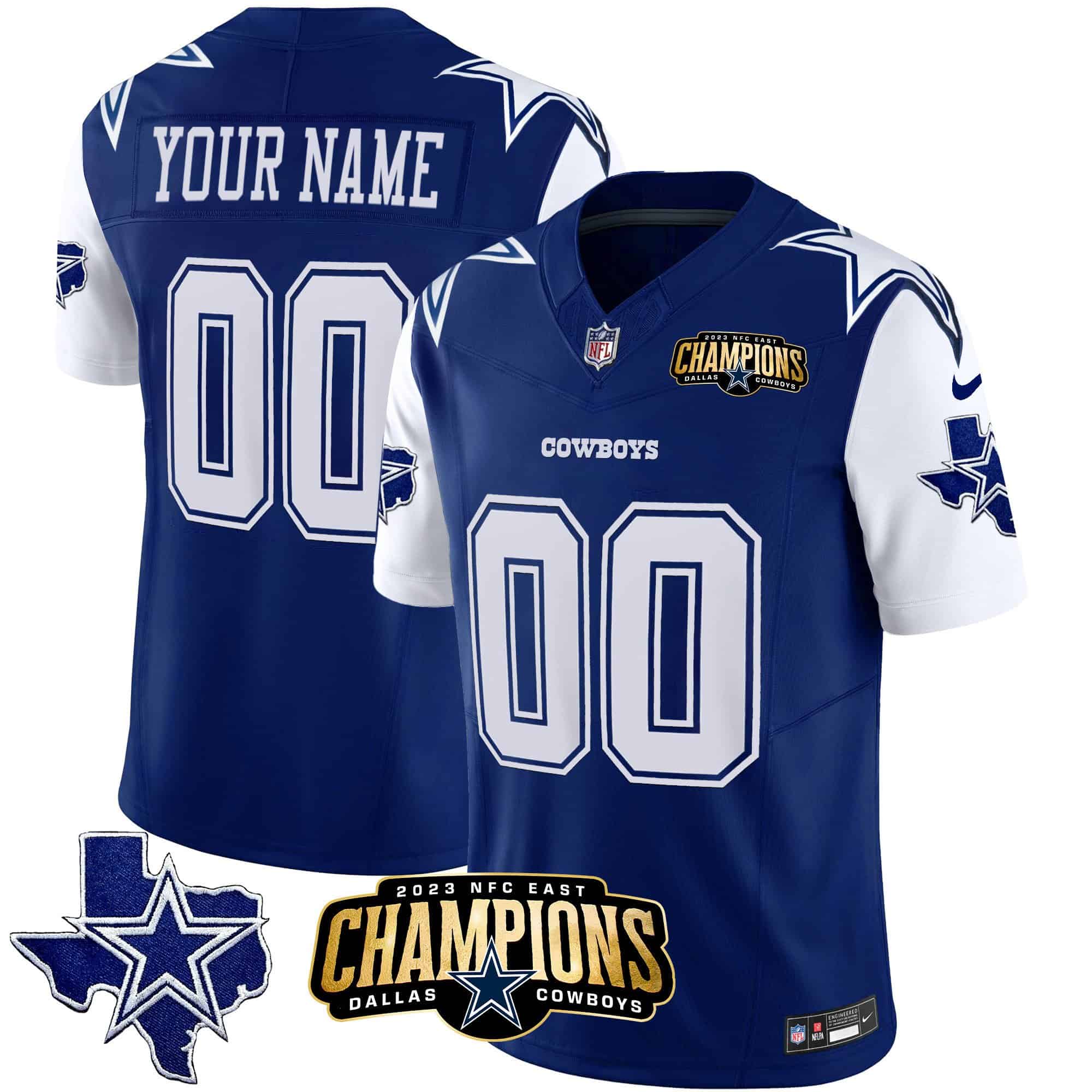 Cowboys 2023 NFC East Champions Patch Vapor Custom Jersey – All Stitched – Men – Royal