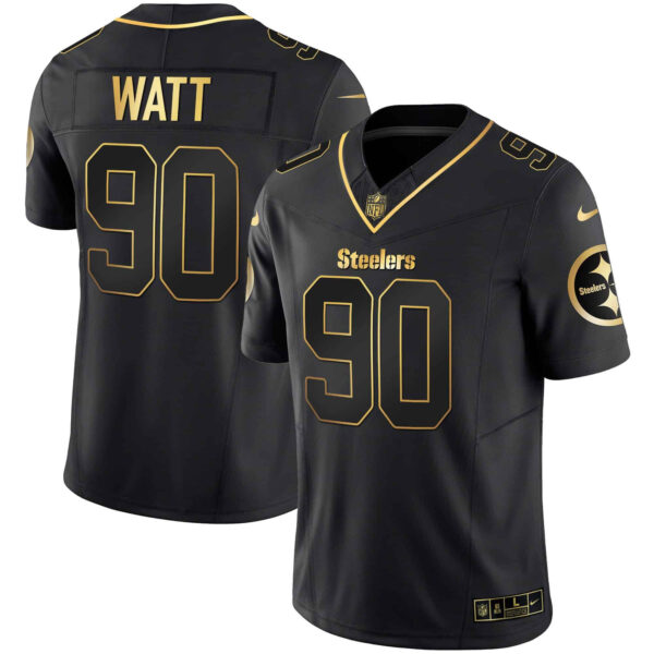 Men’s Steelers Gold Vapor Jersey V2 – All Stitched – Black Gold – T. J. Watt