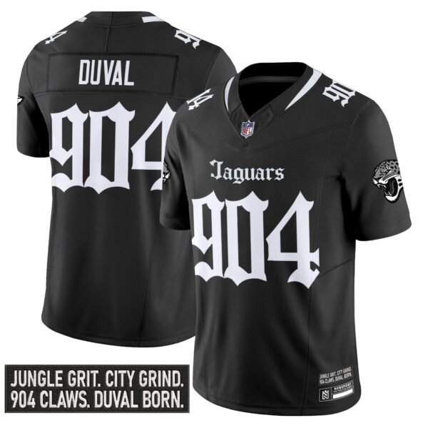 Jacksonville Jaguars ‘Gothic Duvall Shadows Edition’ Vapor Jersey – All Stitched – Black – Duval 904 Jersey
