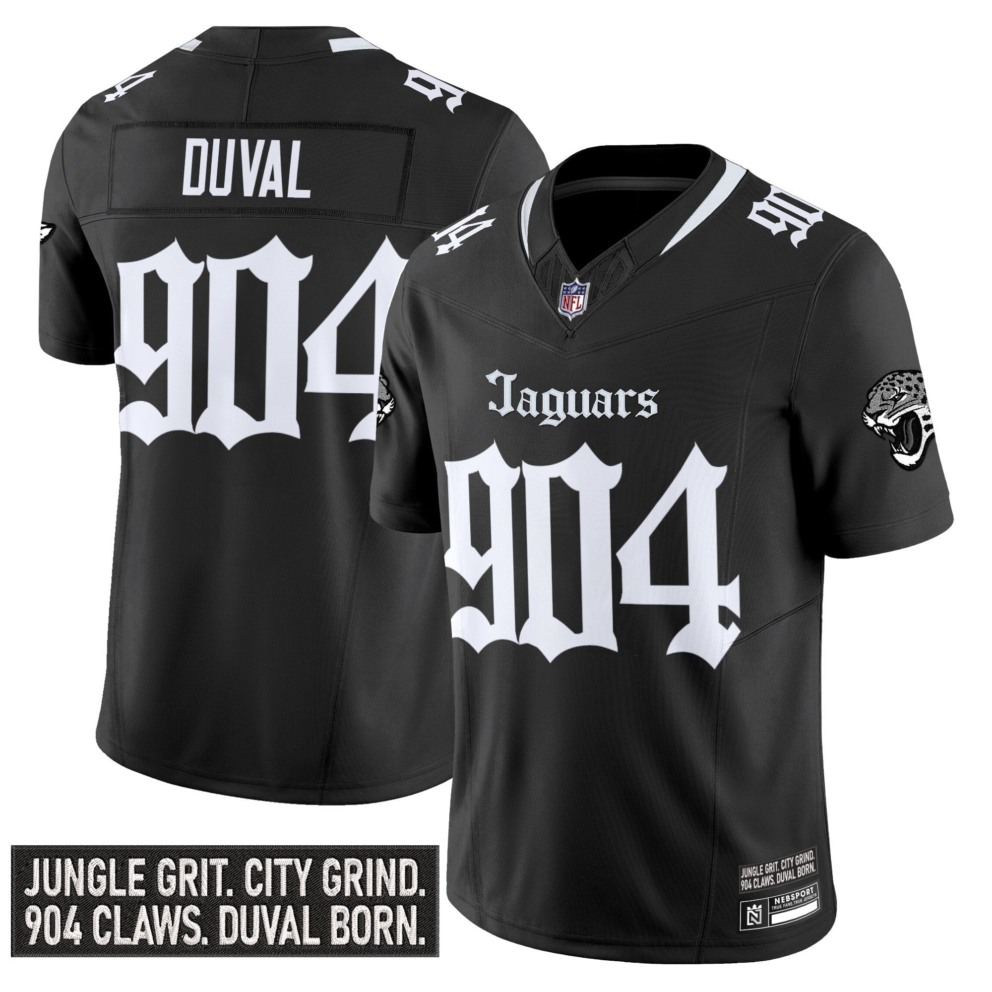 Jacksonville Jaguars ‘Gothic Duvall Shadows Edition’ Vapor Jersey – All Stitched – Black – Duval 904 Jersey