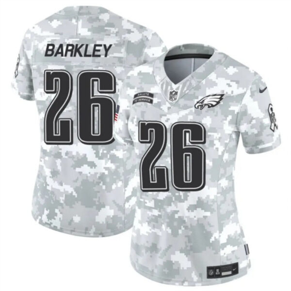Women Philadelphia Eagles #26 Saquon Barkley 2024 FUSE Arctic Camo Salute To Service Limited Football Stitched Jersey