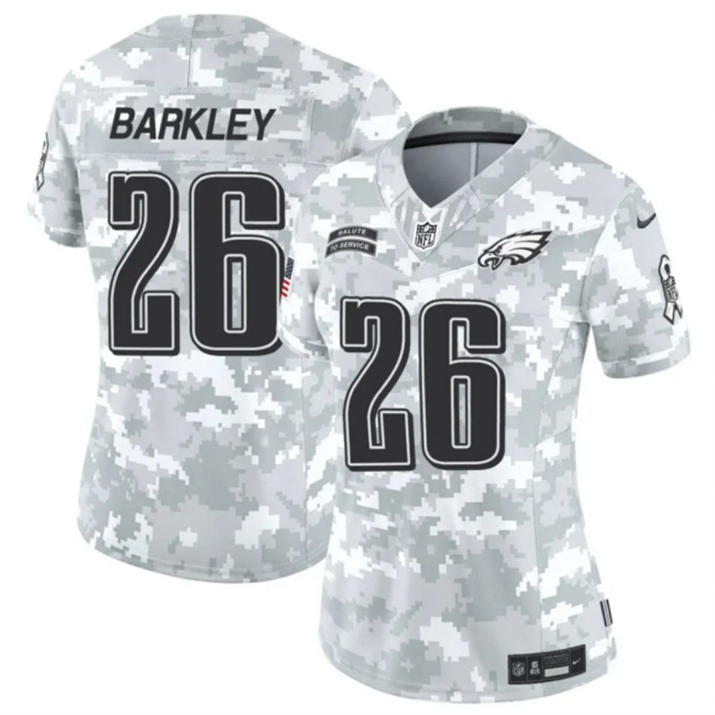 Women Philadelphia Eagles #26 Saquon Barkley 2024 FUSE Arctic Camo Salute To Service Limited Football Stitched Jersey