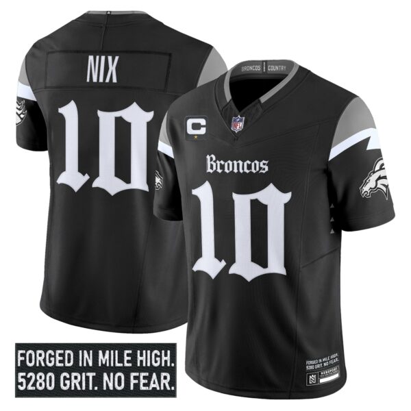 Denver Broncos ‘Gothic Mile High Shadows Edition’ Vapor Limited Jersey – All Stitched – Black – Bo Nix Jersey