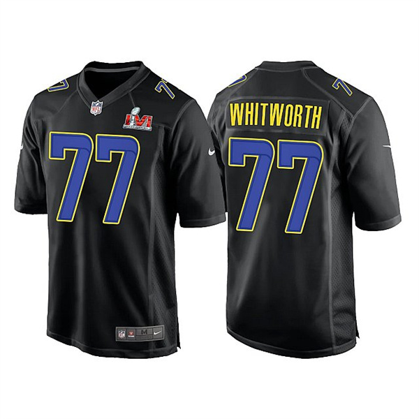 Men’s Los Angeles Rams #77 Andrew Whitworth 2022 Black Super Bowl LVI Game Stitched Jersey