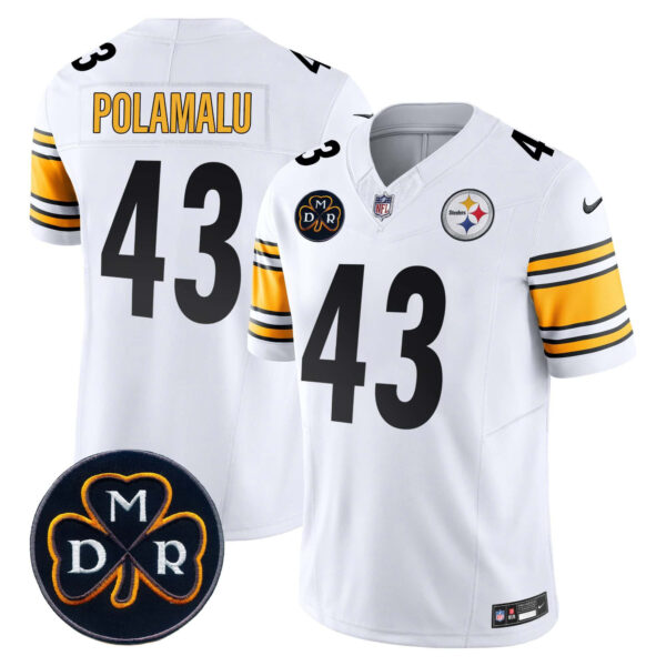Men’s Steelers DMR Patch Vapor Limited Jersey – All Stitched – White – Troy Polamalu