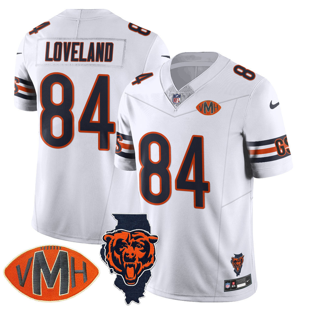 Chicago Bears Honor Virginia Halas McCaskey Jersey – All Stitched – White – Colston Loveland – 84 Jersey
