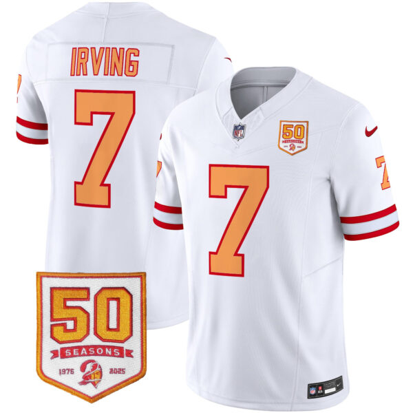 Men’s Tampa Bay Buccaneers Throwback 50th Season Patch Vapor Limited Jersey – All Stitched White Bucky Irving Jersey