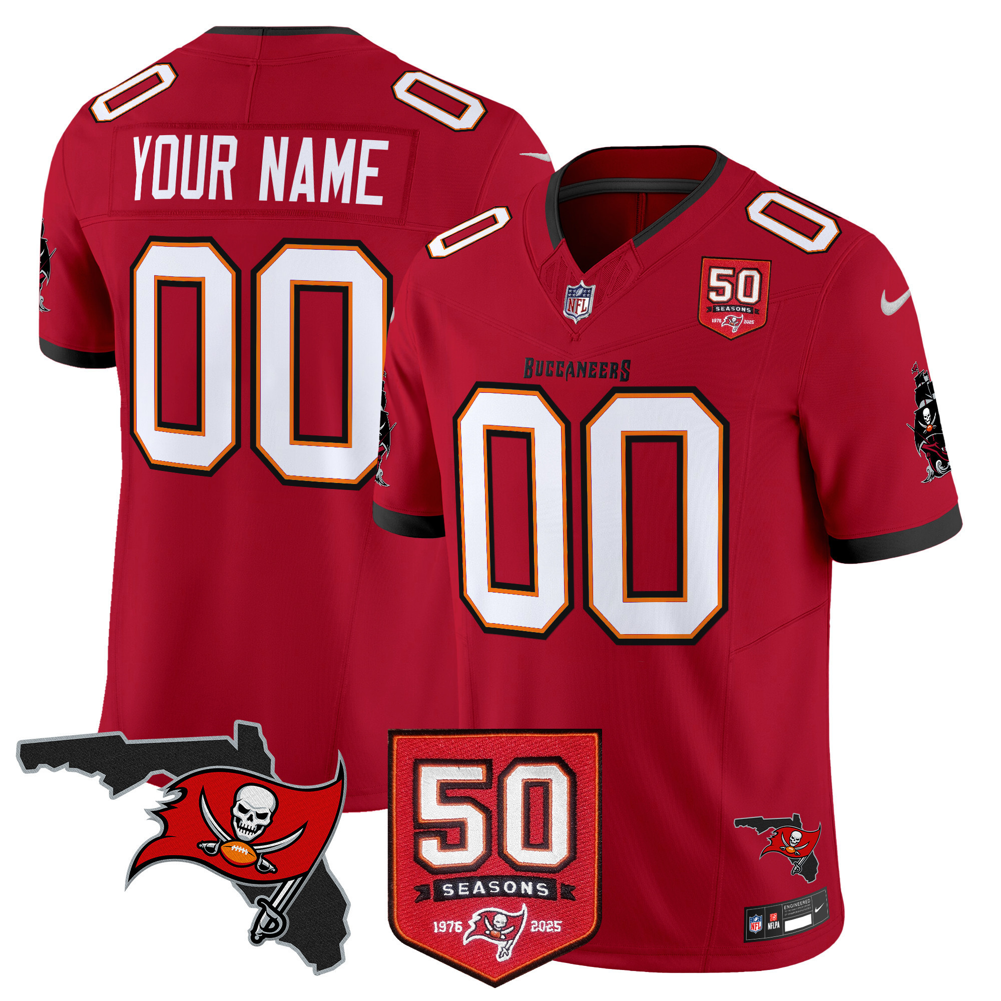 Tampa Bay Buccaneers 50th Season Patch Vapor Limited Custom Jersey – All Stitched Men Red Jersey