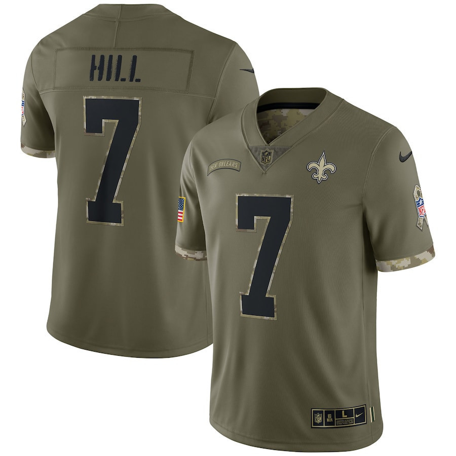 Taysom Hill New Orleans Saints 2022 Salute To Service Limited Jersey – Olive