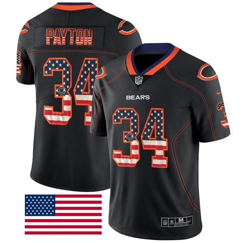 Nike Bears #34 Walter Payton Black Men’s Stitched NFL Limited Rush USA Flag Jersey