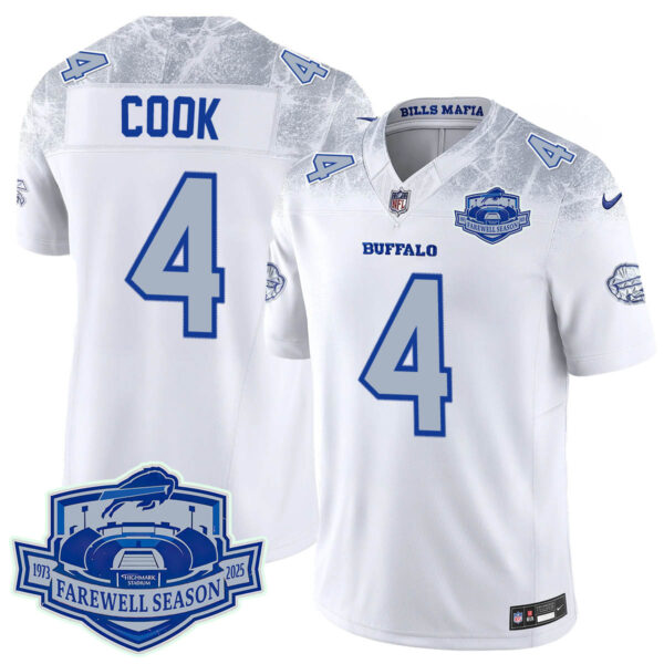 Buffalo Bills 2025 Jersey All Stitched – Farewell to Highmark Stadium Rivalry James Cook – 4 Jersey