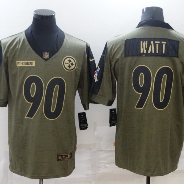 Men’s Pittsburgh Steelers #90 T.J. Watt Nike Olive 2021 Salute To Service Limited Player Jersey