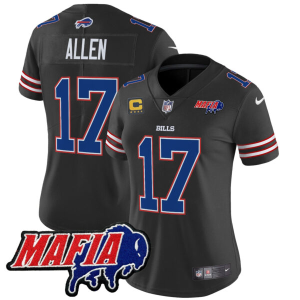 Women’s Buffalo Bills 2024 Bills Mafia Patch Vapor Limited Jersey – All Stitched – Black – Josh Allen Jersey